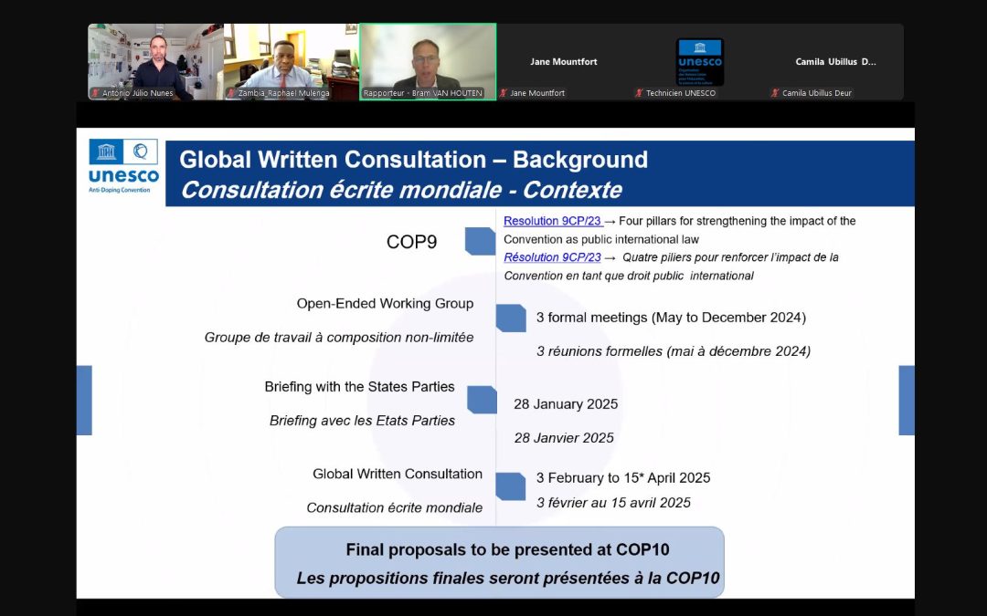 ADoP participa na reunião formal do Grupo de Trabalho Aberto – Convenção Antidopagem da UNESCO.